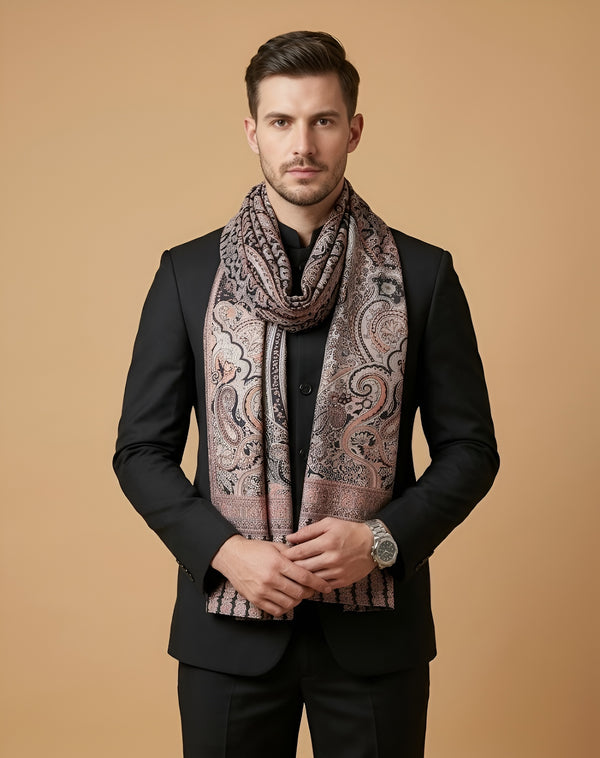 Reserve Mens Bamboo Silk Heritage Printed Reversible Brown Stole