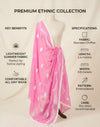 Pink Nazneen Chiffon Mens Dupatta with Floral Embroidery & Border