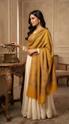 Naqsh-e-Kashmir Inspired Jamawar Floral Paisley Vine Wool Blend Yellow Shawl