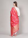 Red Paithani Silk Dupatta with Multicolour Floral Zari Weave (Size: 2.5x1 m Approx)