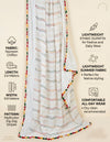 White Nazneen Chiffon Mens Dupatta with Multicolor Stripes & Pom Pom