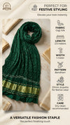 Luxurious Gajji Silk Green Dupatta with Bandhani Dots & Zari Border