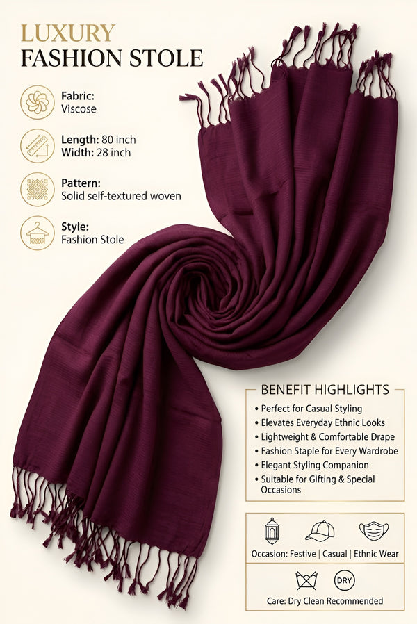 Everyday Solid Textured Viscose Purple Women's Stole | Lightweight Wrap