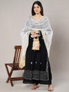 White Chanderi Silk Dupatta with Gold Border & Tassels (Size: 2.5x1 m Approx)