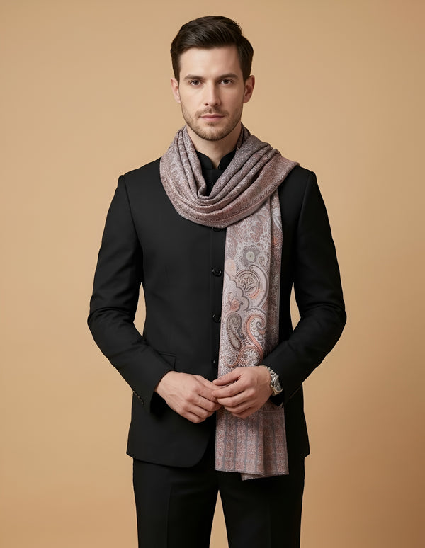 Reserve Mens Bamboo Silk Heritage Printed Reversible Grey Stole