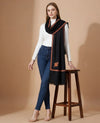 Regal Woven Border Accent Corner Wool Blend Black Stole| Kashmiri Inspired