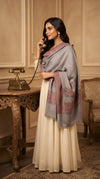 Naqsh-e-Kashmir Inspired Kingri Design Jacquard Woven Grey Shawl with Floral Border