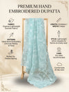 Aqua Organza Embroidered Dupatta for Women with Paisley & Floral