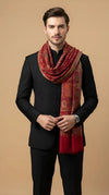 Noble Kani Weave Mughal Architecture & Floral Garden Wool Blend Red Stole