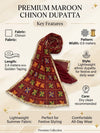 Chinon Phulkari Women Maroon Dupatta with Traditional Motif Work & Tape Border