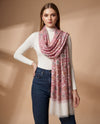 Regal Floral & Paisley Kani Weave Wool Blend White Stole