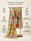 Luxe Chinon Women Phulkari Mulitcolor Dupatta with Geometric Thread Work & Lace Border