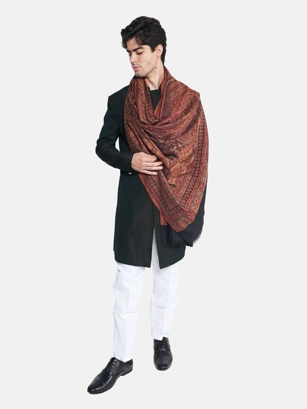Black Jamawar Wool Blend Mens Shawl with Intricate Paisley Weave – 80×40 Inches
