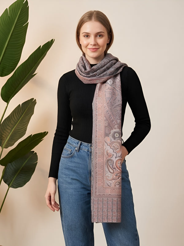 Everyday Bamboo Silk Heritage Printed Reversible Grey Stole