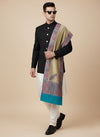 Bamboo Silk Gold Mens Shawl with Ornate Paisley Border | Classic Heritage Wrap (80 × 40 Inches)