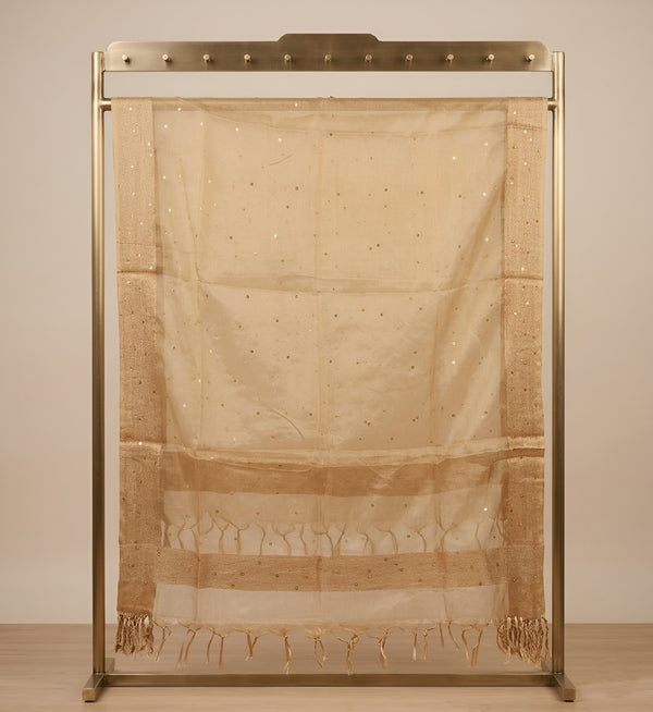 Gold Organza Dupatta with Golden Beads Work & Tassel Border