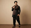 Mir-e-Khas Men's Kashmir-Inspired Jamawar Floral Paisley Vine Blue Shawl