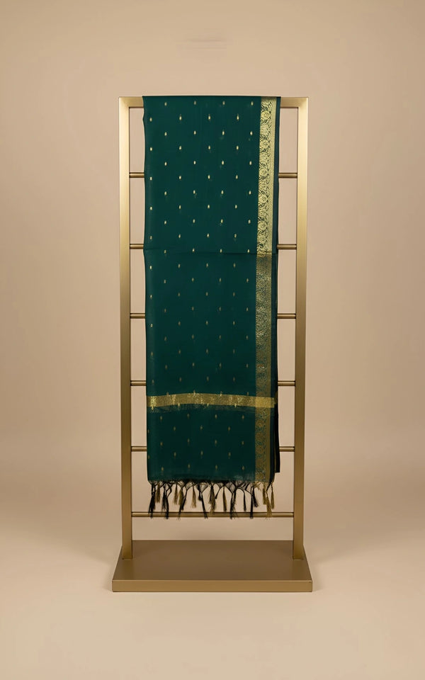 Green Lightweight Cotton Silk Dotted Dupatta | Elegant Everyday Ethnic Drape