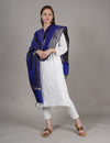 Blue Banarasi Silk Dupatta with Gold Zari Buti & Ornate Border (Size: 2.5x1 m Approx)