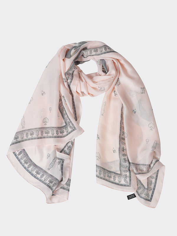 Printed Silk Women Stole with Artistic Motif Design | Elegant Lightweight Wrap (80 × 28 Inches)