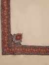 Woolen Mens Shawl in Beige with Multicolour Kashmiri-Inspired Embroidered Border (80 x 40 Inches)