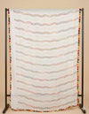 White Nazneen Chiffon Mens Dupatta with Multicolor Stripes & Pom Pom