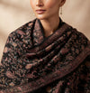 Naqsh-e-Kashmir Inspired Jamawar Floral Paisley Vine Wool Blend Black Shawl