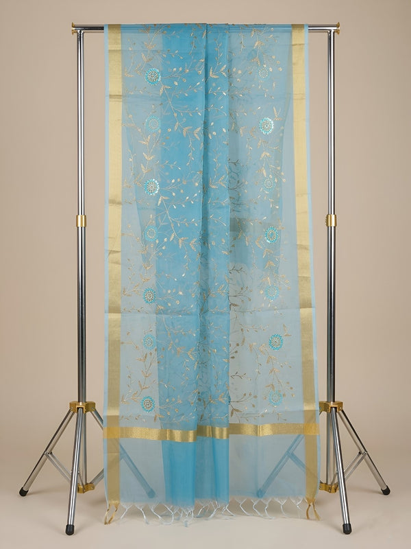 Organza Meena Jaal Mens Dupatta – Teal with Gold Woven Design