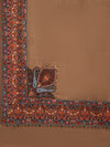 Woolen Mens Shawl in Brown with Multicolour Kashmiri-Inspired Embroidered Border (80 x 40 Inches)