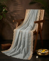 Luxe Fendi Women Blue Dupatta with 2 Side Scalloped Border, Mirror Detailing & Buti Embellishment