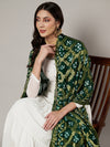Green Silk Gharchola Bandhej Dupatta with Gold Zari Border (Size: 2.5x1 m Approx)