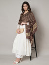 Brown & Olive Cotton Dupatta with Subtle Striped Weave and Woven Border (Size: 2.5x1 m Approx)