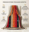 Luxe Chinon Multicolour Mirror Work Embroidered Phulkari Dupatta with Scalloped Lace Border