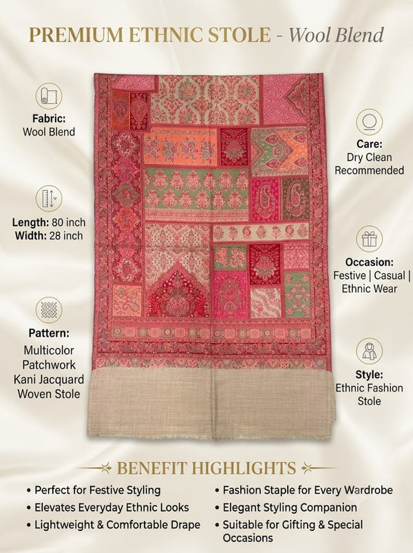 Noble Mens Patchwork Kani Jacquard Woven Beige Stole