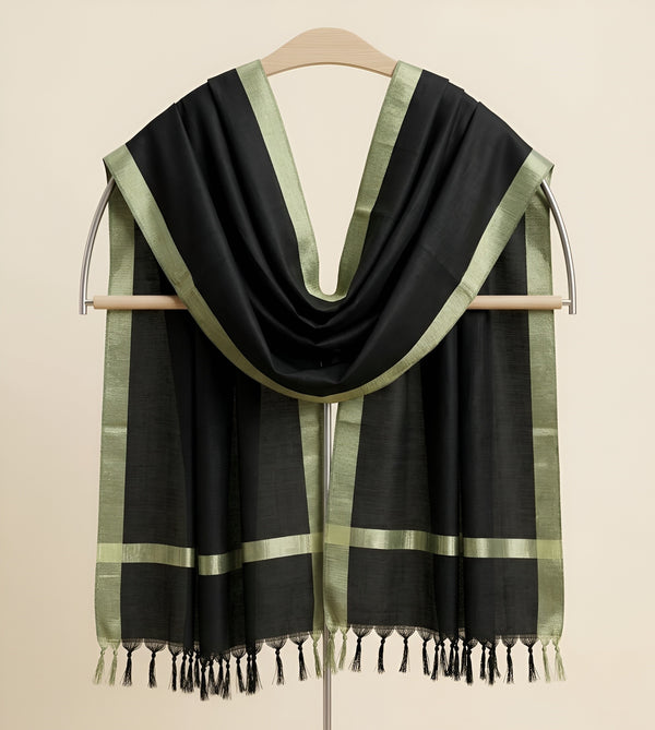 Black Cotton Dupatta with Golden Border | Lightweight Ethnic Wrap
