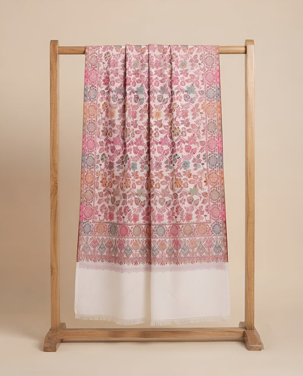 Noble Mens Wool Blend Floral Kani Weave White Stole