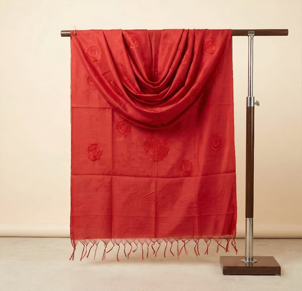 Cotton Embroidered Mens Dupatta – Red Tone with Buta Work