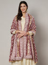Maroon Georgette Dupatta with Gold Foil Booti & Lace Border (Size: 2.5x1 m Approx)