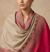 Naqsh-e-Kashmir Woven Kani Jacquard Pink Shawl with Solid Panel & Traditional Border