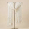 White Organza Dupatta with Golden Beads Work & Tassel Border