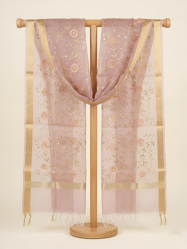 Organza Meena Jaal Mens Dupatta – Lavender with Gold Woven Design