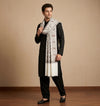 Mir-e-Khas Men's Kashmir-Inspired Jamawar Floral Paisley Vine White Shawl