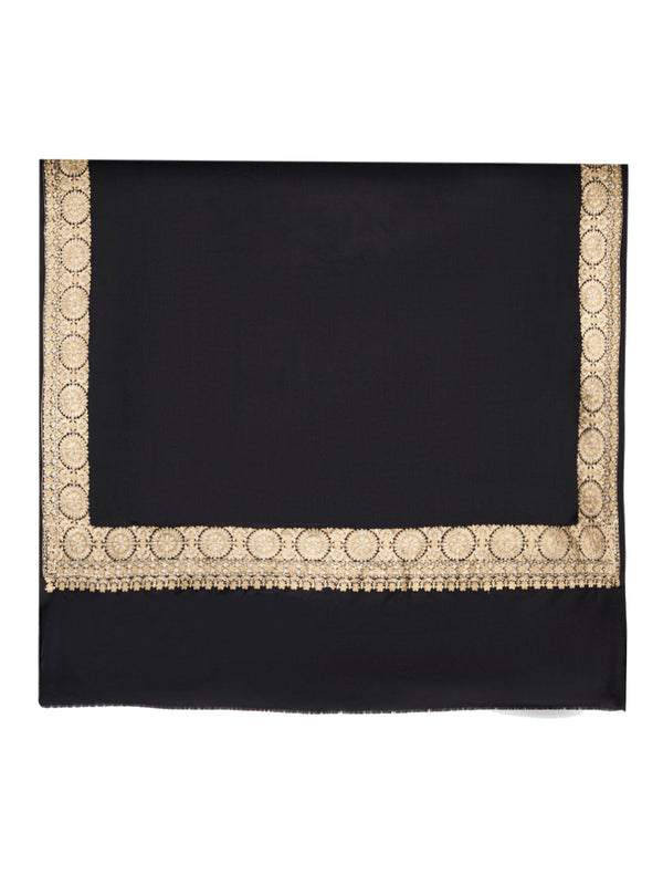 Black Woolen Mens Shawl with Gold Border – 80x40 Inches