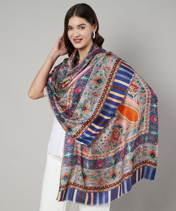 Signature Kashmiri Print & Thread Work Bamboo Silk Stole for Women