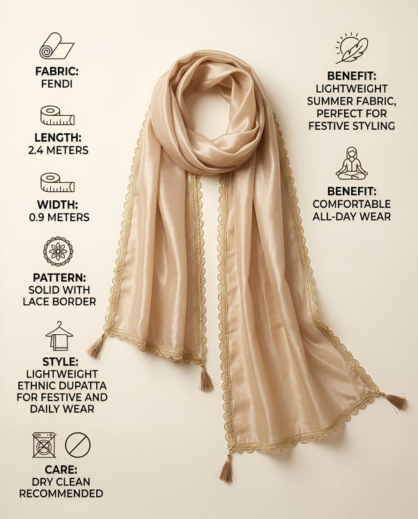 Fendi Mens Dupatta – Beige Tone with Lace Border & Latkan Finish