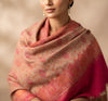 Naqsh-e-Kashmir Woven Kani Jacquard Floral Shawl with Traditional Pink Border & Panel