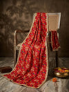 Luxe Chinon Women Phulkari Red Dupatta with Lace Border & Traditional Motif Work