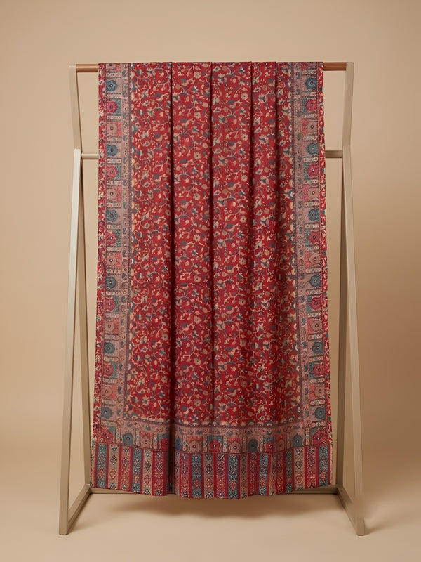 Everday Bamboo Silk Floral Kalamkari Printed Red Stole