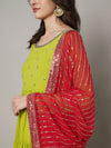 Red Chinon Dupatta with Gold Stripe Sequin Work & Gota Border (Size: 2.5x1 m Approx)