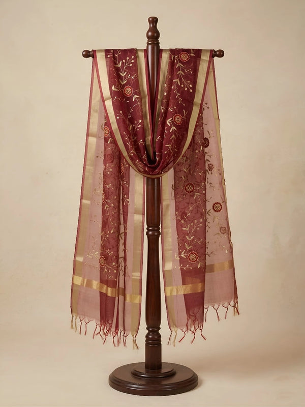 Maroon Organza Meena Jaal Dupatta | Elegant Sheer Festive Drape